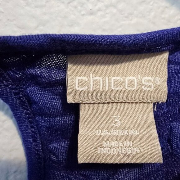 Chico's 3 Women's Top Blouse Size Large Blue Crinkled 3/4 Sleeves Stretchy - Picture 7 of 16